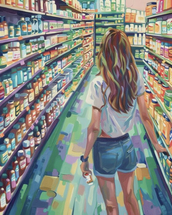 Woman in the Isle of a Drug Store.